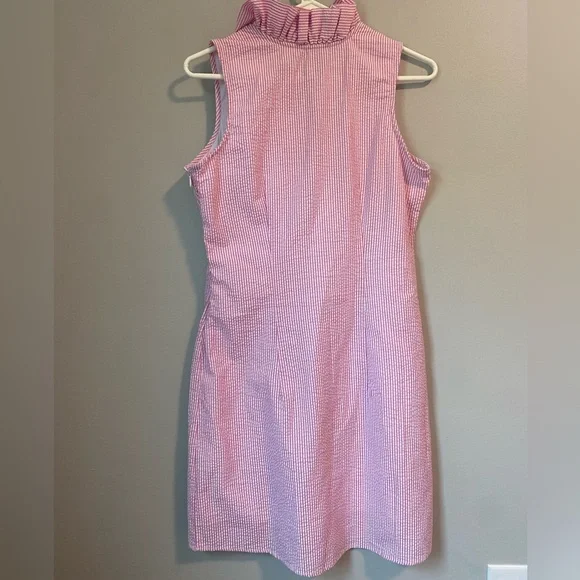 Mud Pie Pink and White Seersucker Sleeveless Ruffle Dress - Picture 5 of 7
